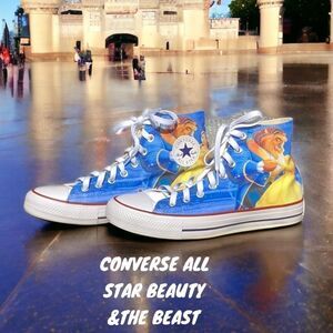 BEAUTY AND THE BEAST FAN ART HIGH TOP CONVERSE CUSTOM SNEAKER MEN 8.5 WOMEN 10.5